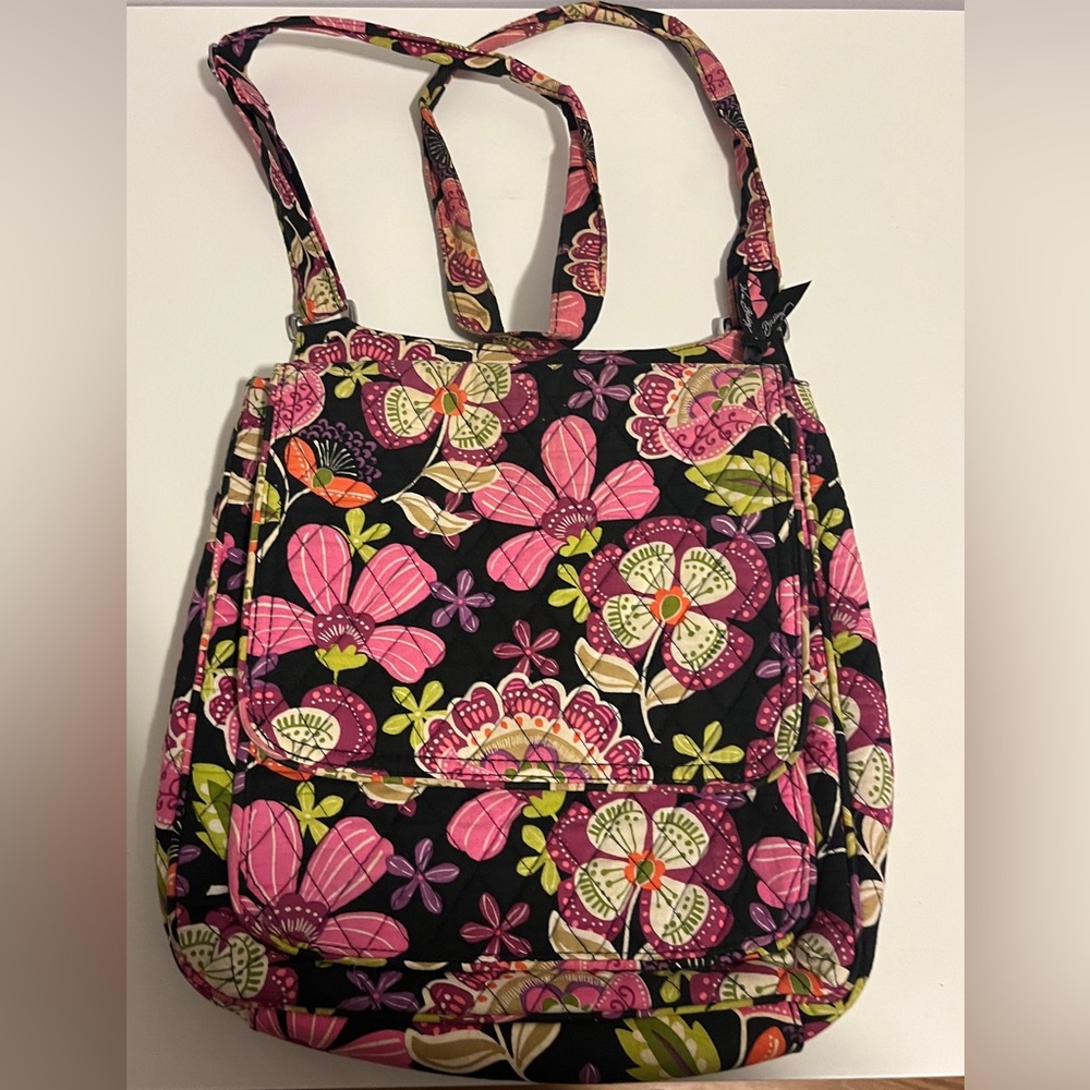 Vera Bradley-crossbody purse, black with colored flowers print
